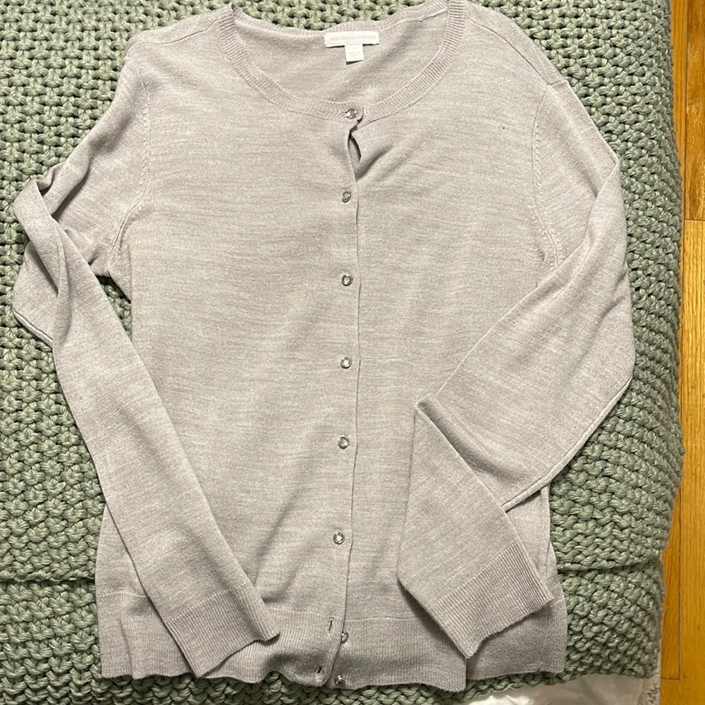 New York & Company Button Up Camisole Sweater Lightweight Light Grey - Large